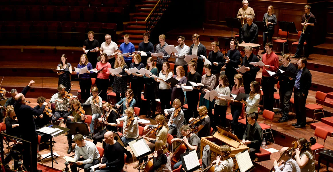 Stephen Layton rehearsing Polyphony and Britten Sinfonia for the concert of 28 February 2015 (Pärt: Berliner Messe), Concertgebouw, Amsterdam. Arvo Pärt project