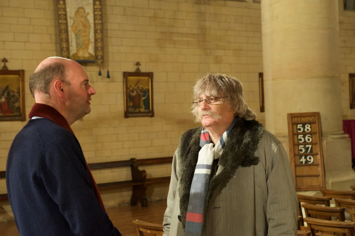 Stephen Layton in sir Karl Jenkins, koncert ansambla Polyphony v cerkvi St Luke's v Grayshottu, november 2015.