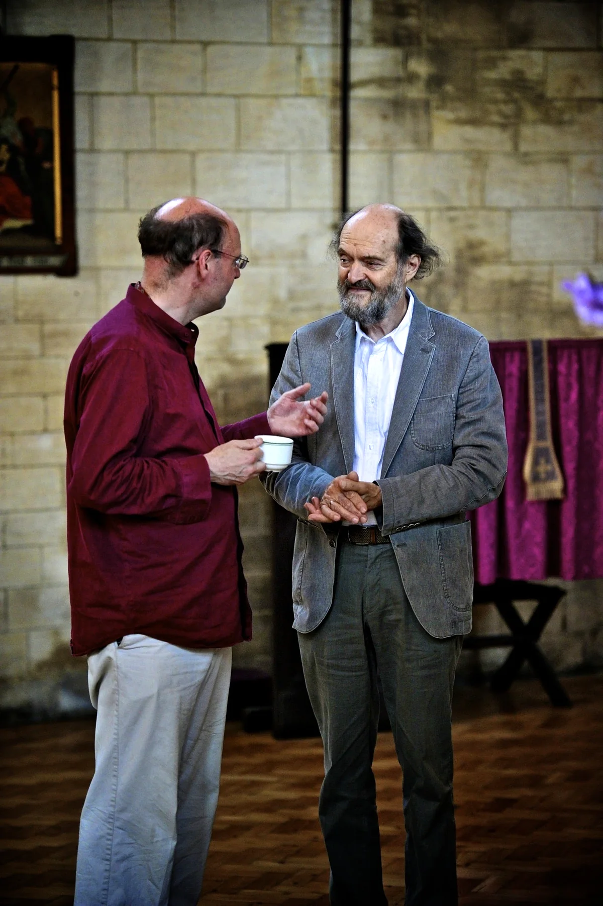 Stephen Layton in Arvo Pärt med odmorom, snemanje plošče Choral Works, All Hallows, Gospel Oak, London, 1. avgusta 2013